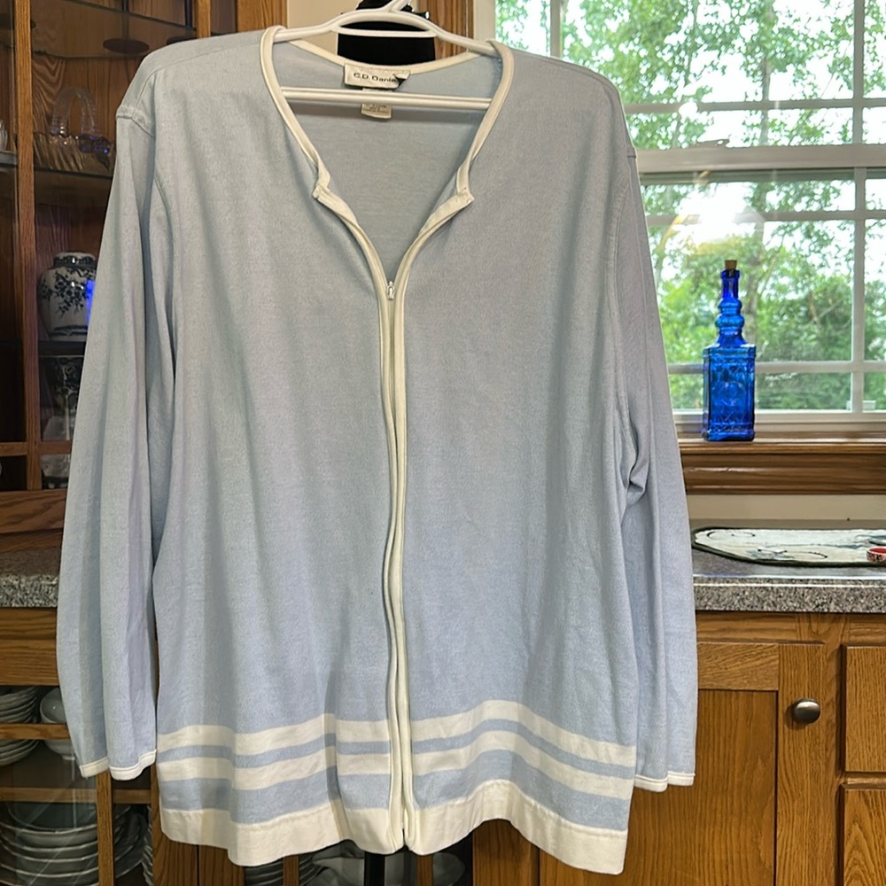 Blue and white strip zip up cardigan sweater
